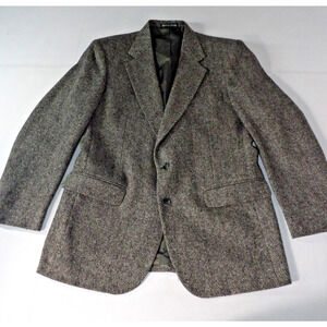 Vintage Towncraft Mens Blazer 41R Tweed Herringbone Black White Shetland Wool